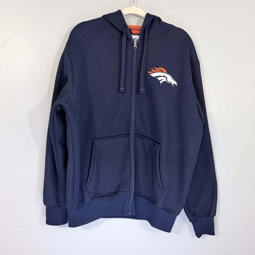 NFL Denver Broncos Full-Zip Hoodie Size L Blue Thermal Knit